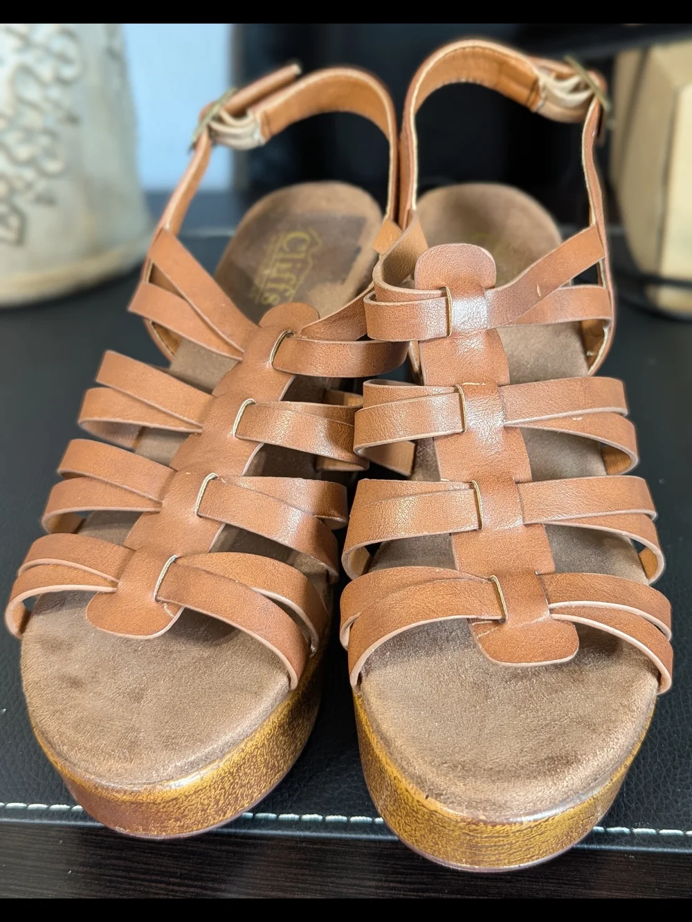 Cliffs by WHITE MOUNTAIN Tan Woven Strappy Platform Sandals